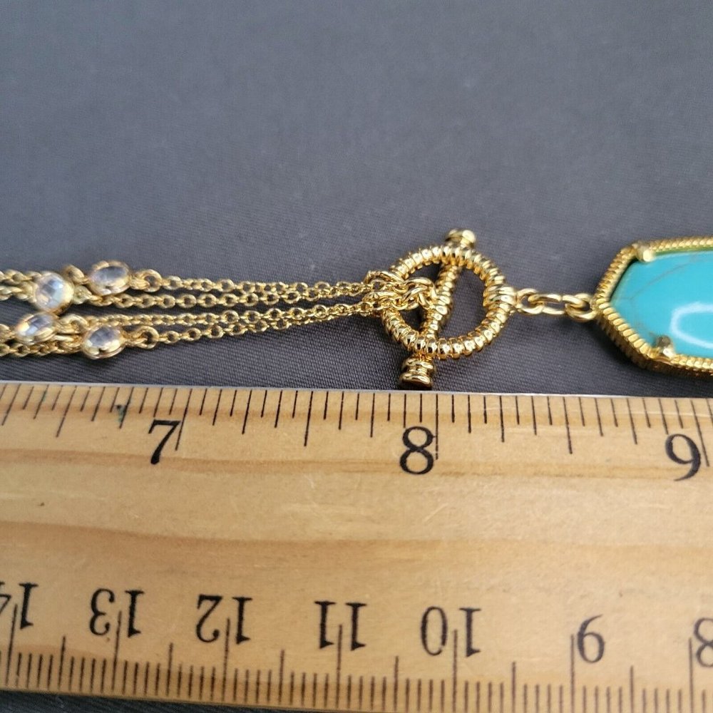 Womens Gold Tone Tasseled Lariat Pendant Necklace Double Strand Blue Stone 16 in - Picture 7 of 8